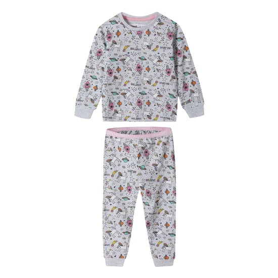 Minoti Pyjamaset met lange mouwen en all-over print voor meisjes (Grijs) - Image 1