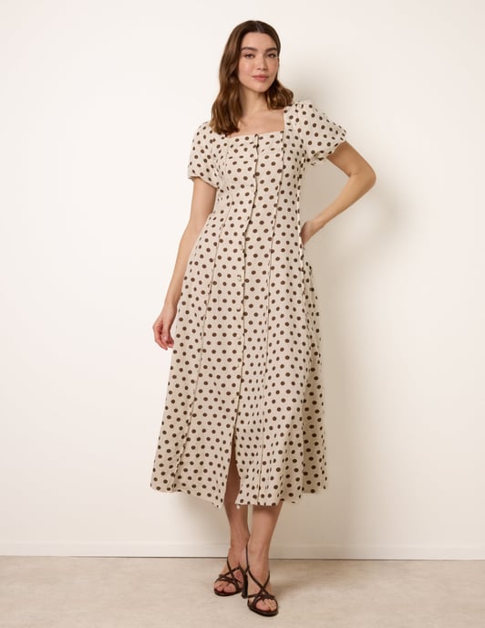 Milkmaid Polka Dot Puff Sleeve Dress - Image 4