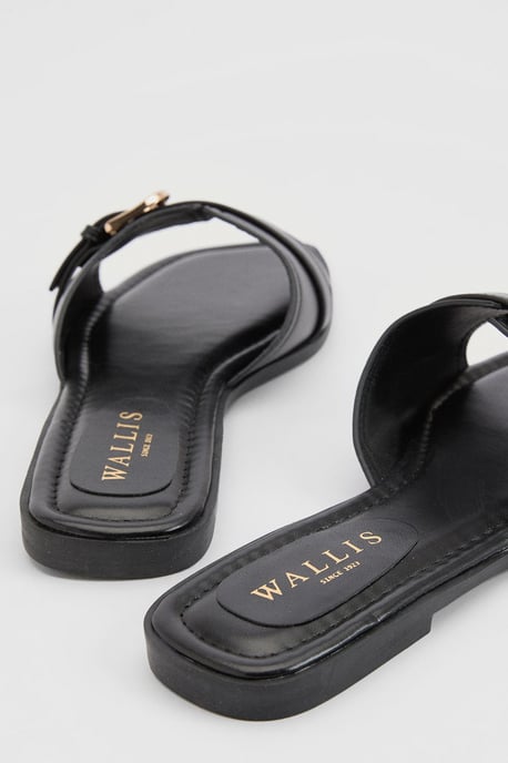 Lacie Faux Leather Buckle Detail Flat Sliders - Image 2