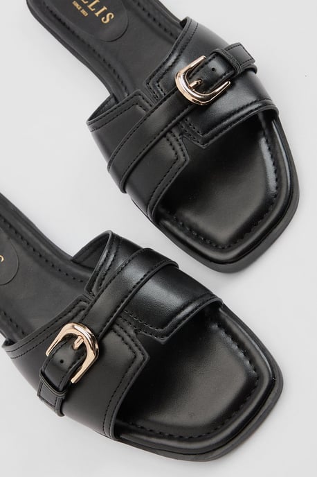 Lacie Faux Leather Buckle Detail Flat Sliders - Image 3