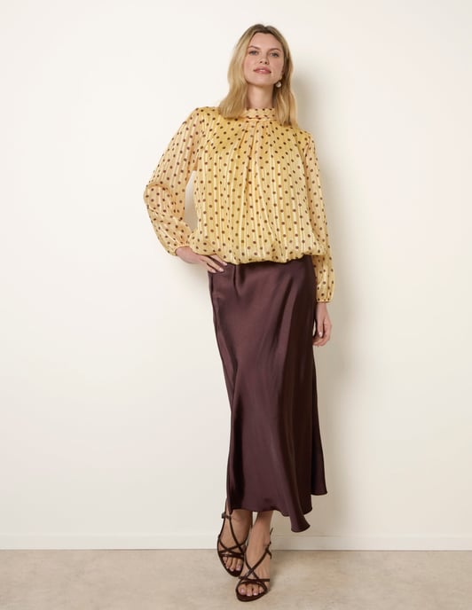 Polka Dot Cowl Neck Puffball Blouse - Image 2