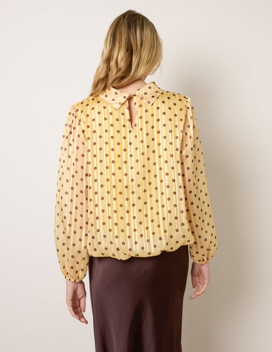 Polka Dot Cowl Neck Puffball Blouse - Image 4