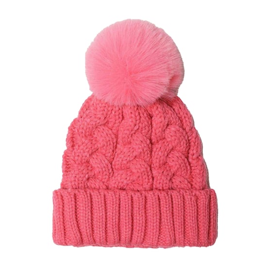 Minoti Meisjes Pom Pom gebreide kabel muts (Roze) - Image 1