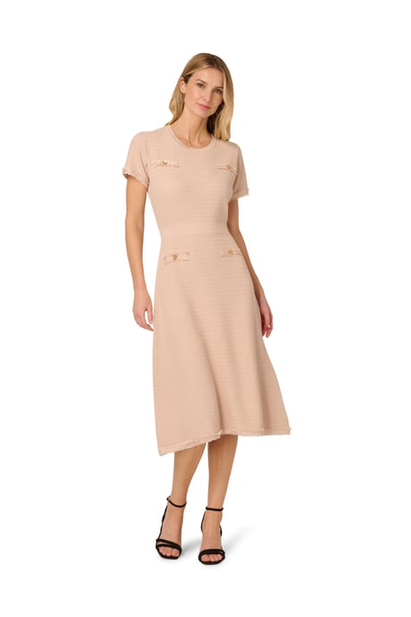 Waffle Textured Fit And Flare Midi Sweater With Mock Pockets - Image 3