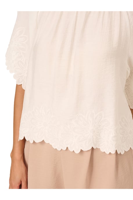 Boat Neck Crinkled Woven Embroidered Floral Hem Top - Image 4