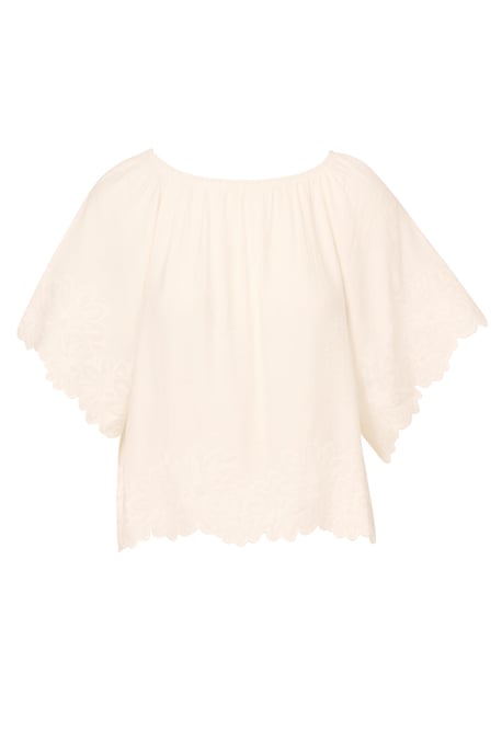 Boat Neck Crinkled Woven Embroidered Floral Hem Top - Image 5