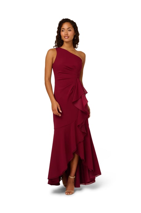 Crepe One Shoulder Ruffle Gown - Image 3