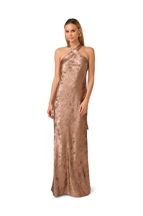 Foiled Woven Halter Gown - Image 3