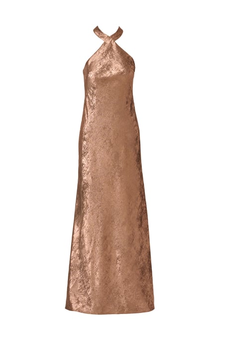 Foiled Woven Halter Gown - Image 5