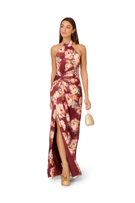 Printed Satin Long Dress - Image 1