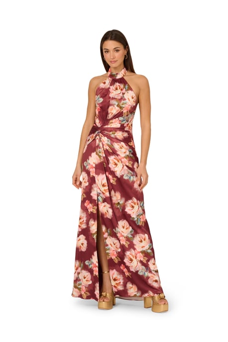 Printed Satin Long Dress - Image 3