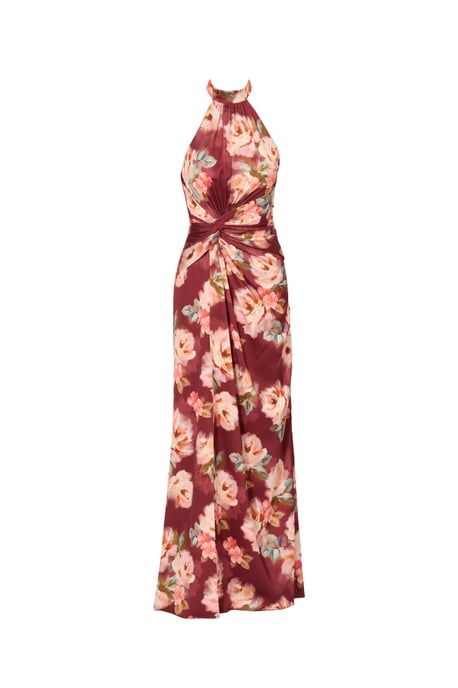 Printed Satin Long Dress - Image 5