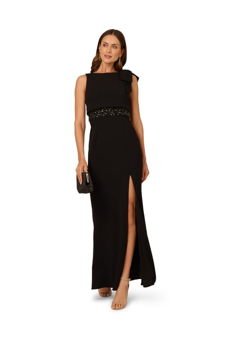 Crepe Popover Bead Gown - Image 1