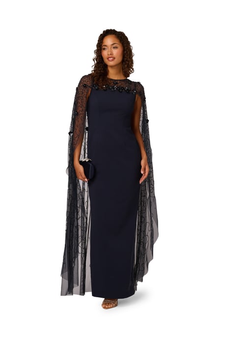 Bead Cape Crepe Long Dress - Image 1
