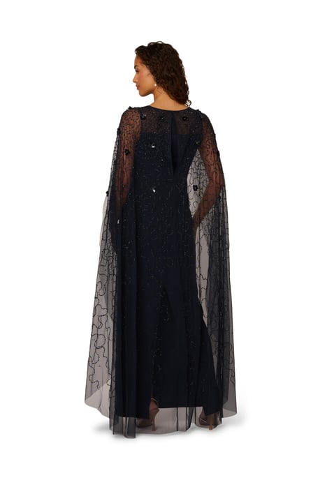 Bead Cape Crepe Long Dress - Image 2