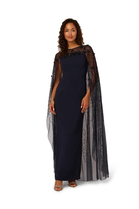 Bead Cape Crepe Long Dress - Image 3