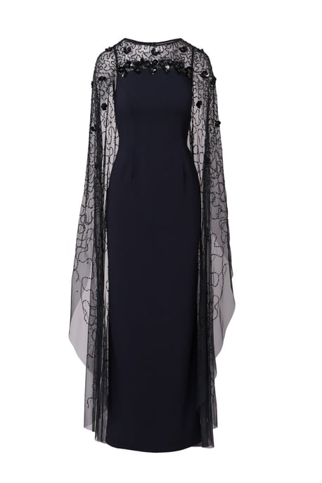 Bead Cape Crepe Long Dress - Image 5