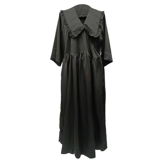 Ganni Smocked Ruffled Collar Maxi Dress in Black Polyester - Image 1