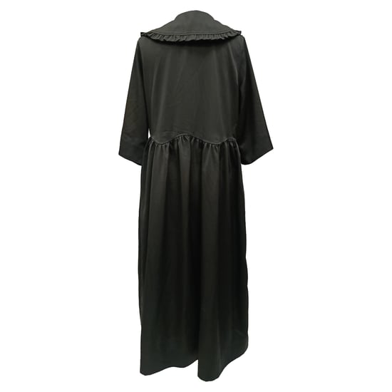 Ganni Smocked Ruffled Collar Maxi Dress in Black Polyester - Image 3
