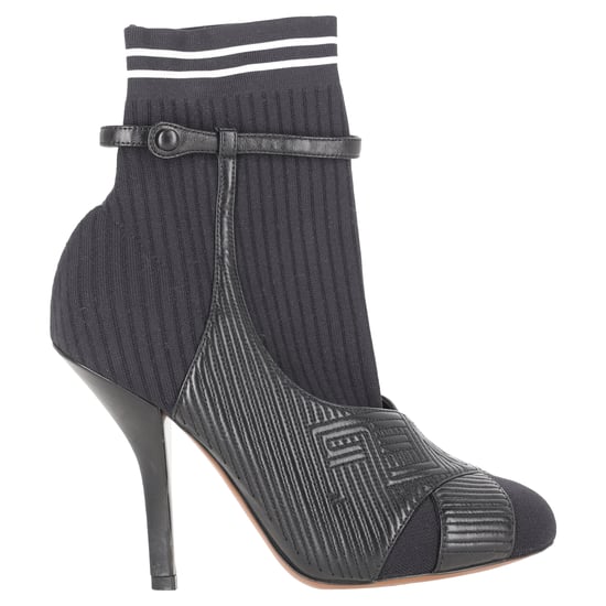 Fendi gestreepte enkellaarsjes met sokmodel in zwart leer - Image 1