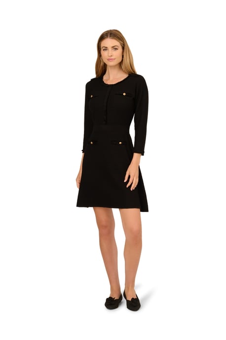 Waffle Textured Fit And Flare Knee Length Sweater Dress - Image 3