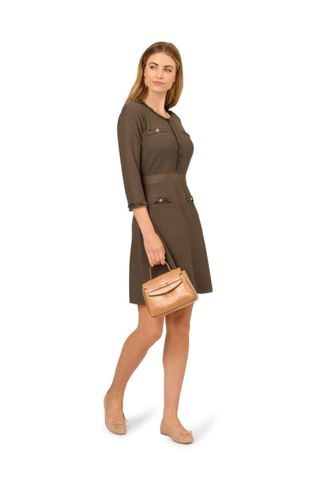 Waffle Textured Fit And Flare Knee Length Sweater Dress - Image 1