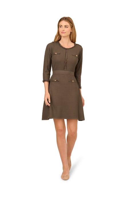 Waffle Textured Fit And Flare Knee Length Sweater Dress - Image 3