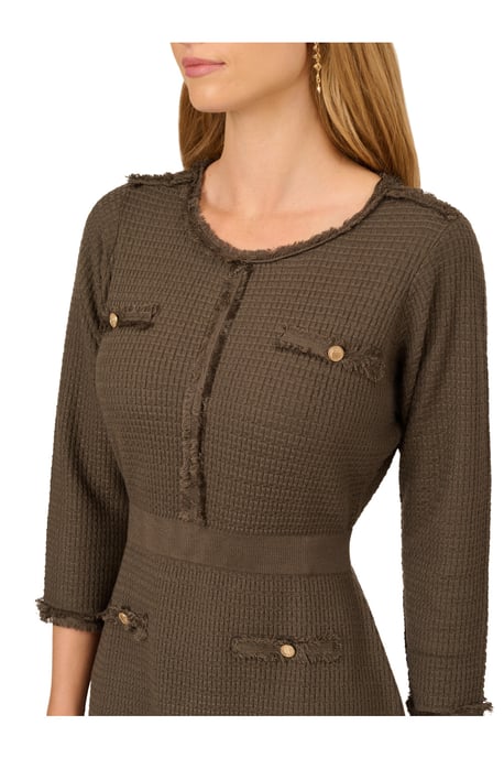 Waffle Textured Fit And Flare Knee Length Sweater Dress - Image 4