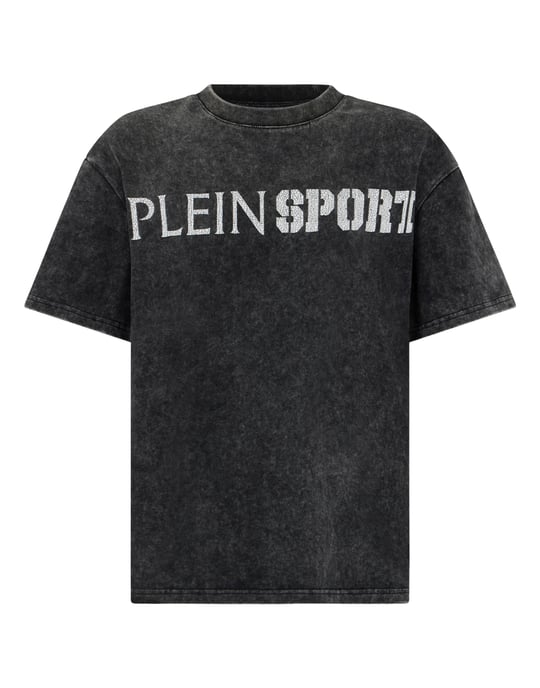 Washed Round Neck T-Shirt Crackle Scratch - Image 1