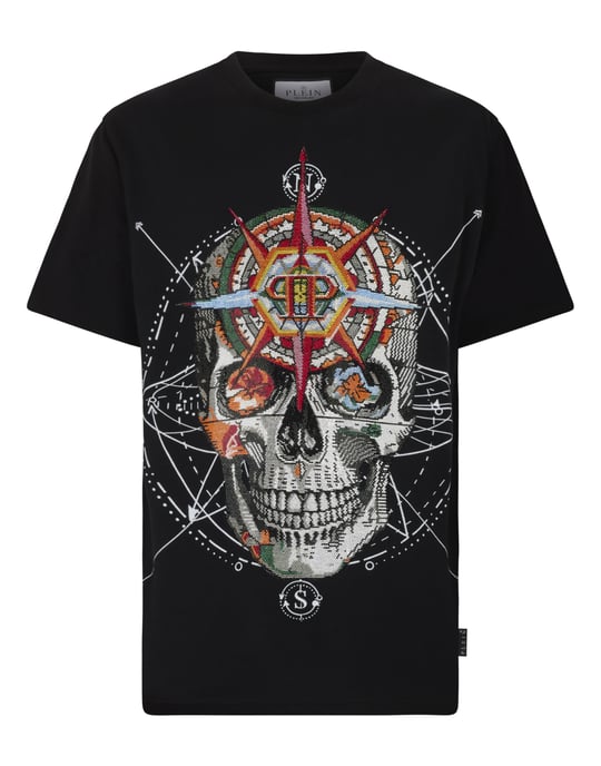 Round Neck T-Shirt Wind Rose Skull Stones - Image 1