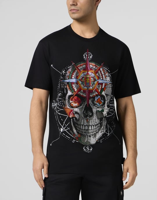 Round Neck T-Shirt Wind Rose Skull Stones - Image 2