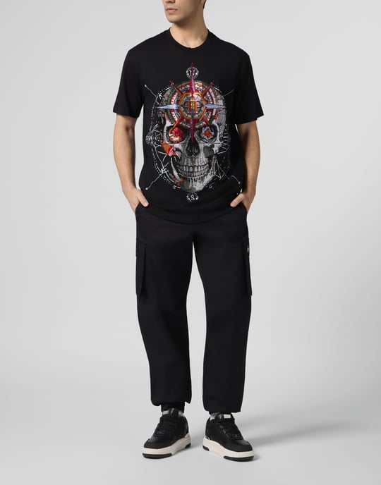 Round Neck T-Shirt Wind Rose Skull Stones - Image 4