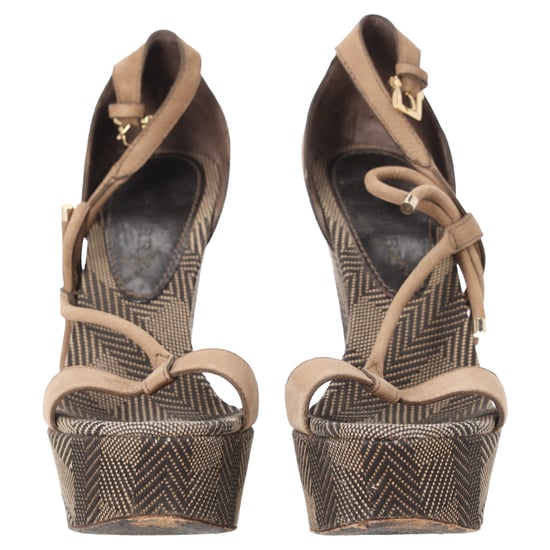 Burberry Bow T-Strap Wedge Sandals in Brown Leather - Image 4