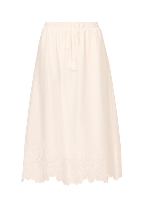 Midi Length Crinkled Pull On Flower Embroidered Hem Skirt - Image 5