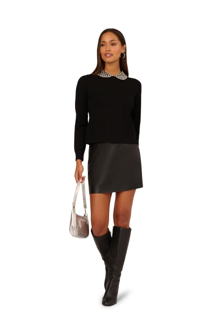 Embellished Polo Collar Long Sleeve Pullover Sweater - Image 1
