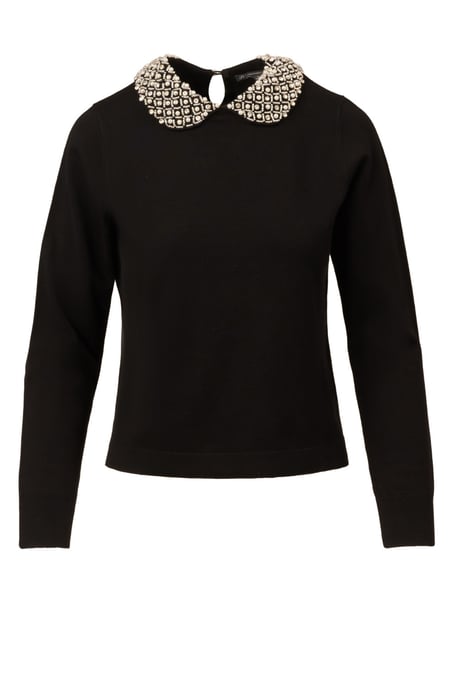 Embellished Polo Collar Long Sleeve Pullover Sweater - Image 5