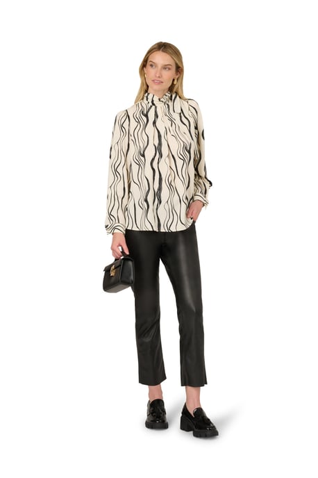 Shirred Bow Tie Neck Printed Woven Blouse With Pleats - Image 1