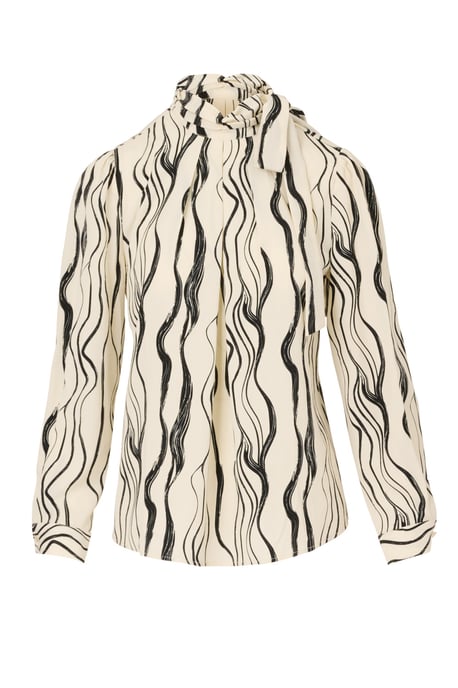 Shirred Bow Tie Neck Printed Woven Blouse With Pleats - Image 5