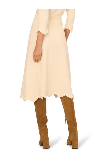 Pull On A-Line Sweater Midi Skirt With Wavy Fringe Hem - Image 2