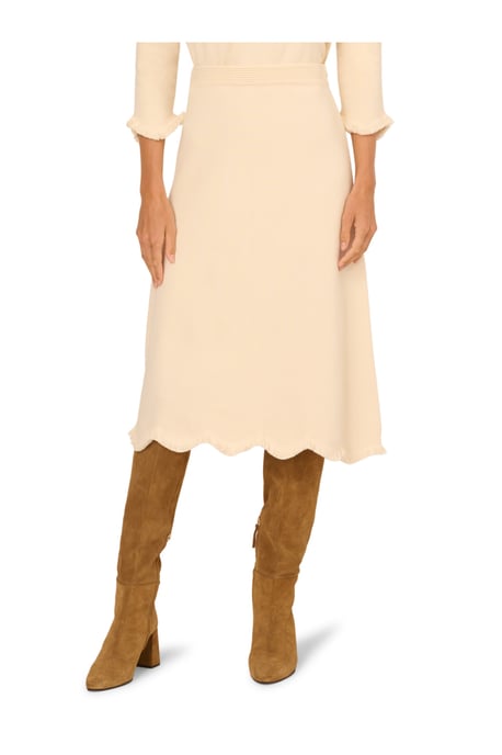 Pull On A-Line Sweater Midi Skirt With Wavy Fringe Hem - Image 3