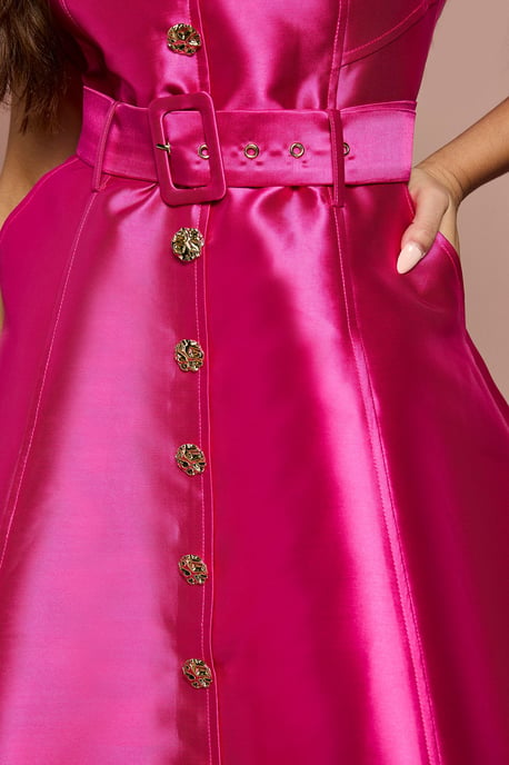 Petite Button Through Belted Prom Dress - Image 2