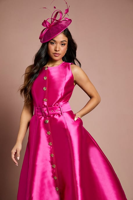 Petite Button Through Belted Prom Dress - Image 4