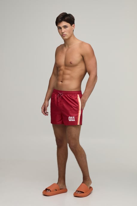 Side Stripe Panelled Applique Short Length Swim Short - Image 4