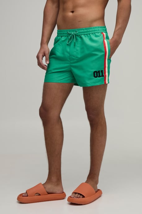 Side Stripe Panelled Applique Short Length Swim Short - Image 1