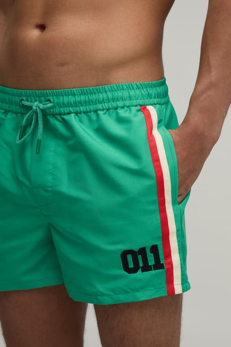 Side Stripe Panelled Applique Short Length Swim Short - Image 3