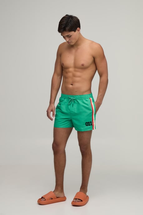 Side Stripe Panelled Applique Short Length Swim Short - Image 4