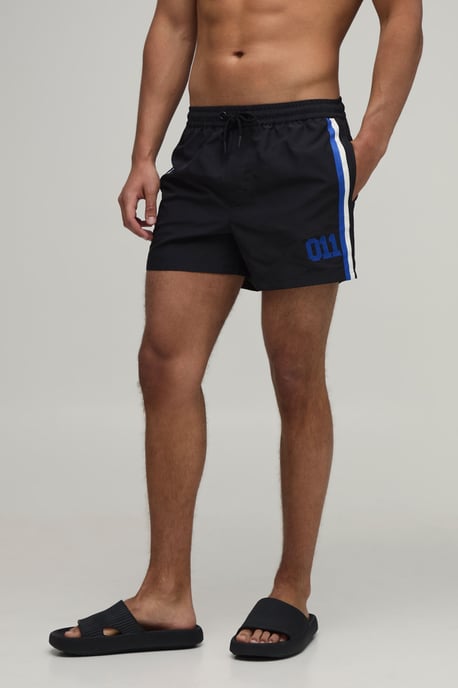 Side Stripe Panelled Applique Short Length Swim Short - Image 1