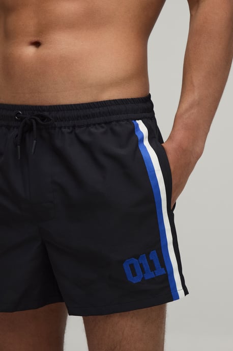 Side Stripe Panelled Applique Short Length Swim Short - Image 3