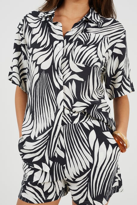 Black Printed Short Sleeve Shirt And Short Set - Image 4