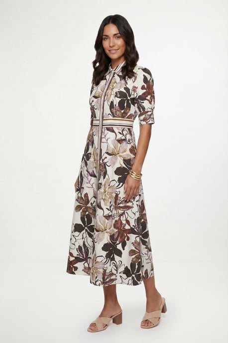 Floral Print Button Midi Shirt Dress - Image 1